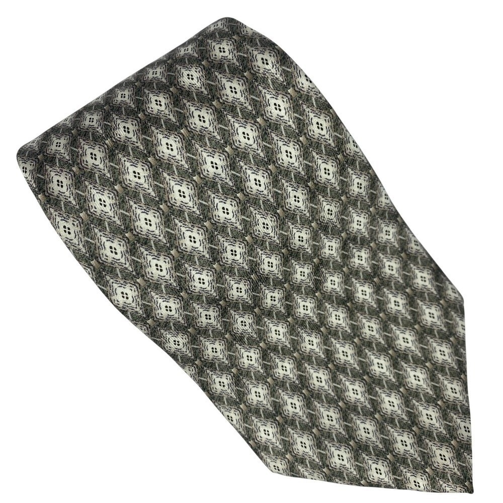 PIERRE CARDIN Silk Neck Tie Mens Tan Olive Drab Diamond Pattern Classic 58x4